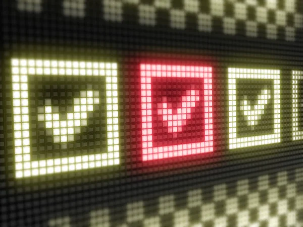 Kontrollkästchen Beleuchtetes Pixeliges Schild Auf Dunkler Led Tafel — Stockfoto