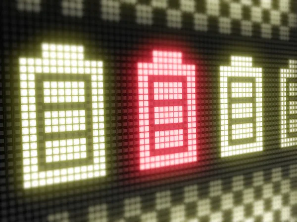 Значок Батареи Светящийся Пиксельный Знак Доске Темным Светом — стоковое фото