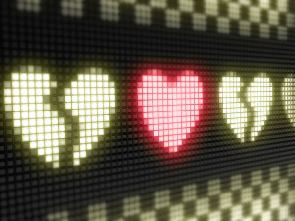 Ícone Coração Sinal Pixelado Iluminado Placa Led Escura — Fotografia de Stock