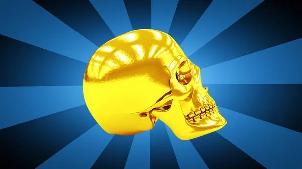 青い背景の黄金の頭蓋骨 — ストック写真