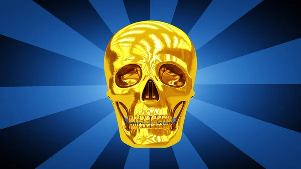 Golden skull in blue background.