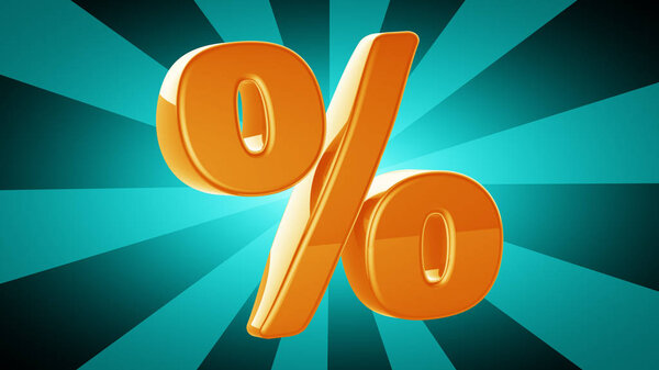 Percent icon in blue background. 