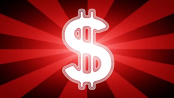 Ikona Dolaru Červeném Abstraktním Pozadí Paprsky Smykové Záběry Rozlišením Prores — Stock video