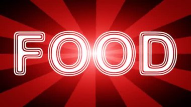 Işınlar ile kırmızı soyut arka plan gıda simgesi. Prores 4444 ve 4k çözünürlüğe sahip döngü görüntüleri.