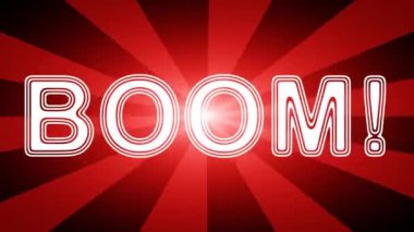 Boom! ışınları ile kırmızı soyut arka plan simgesi. Prores 4444 ve 4k çözünürlüğe sahip döngü görüntüleri.