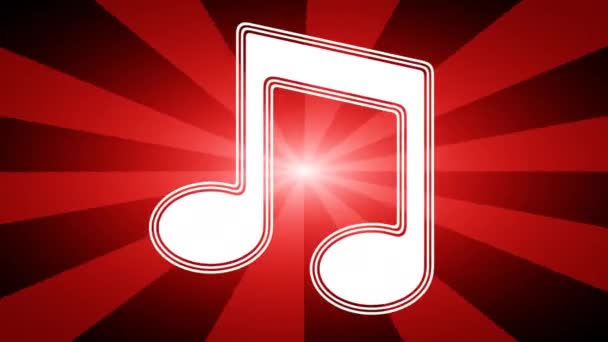 Музыкальная Нота Красном Абстрактном Фоне Лучами Зацикленная Съемка Разрешением 4444 — стоковое видео