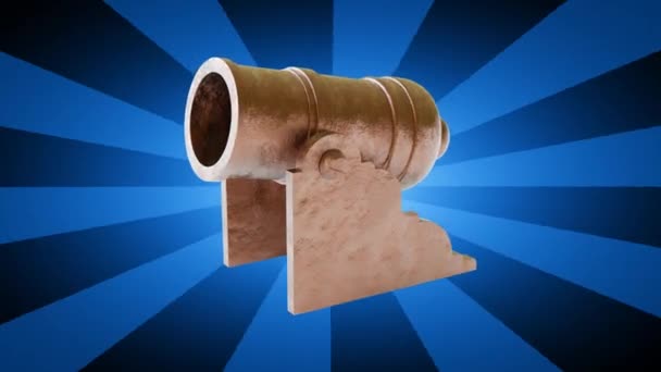 cannon on blue striped background, 3D video