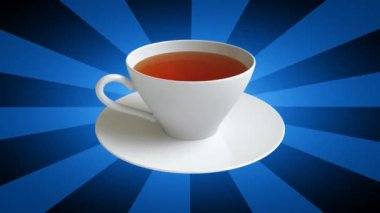 mavi çizgili arka plan üzerinde çay fincan, 3d video