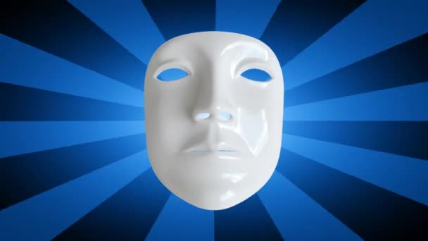 Máscara Branca Fundo Listrado Azul Vídeo — Vídeo de Stock
