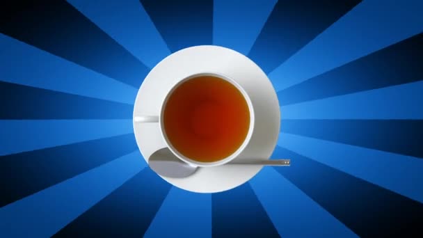 Tasse Tee Auf Blau Gestreiftem Hintergrund Video — Stockvideo