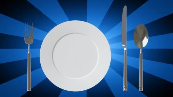 Plate Knife Fork Blue Striped Background Video — Stock Video