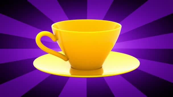 Goldene Tasse Auf Violettem Hintergrund — Stockvideo