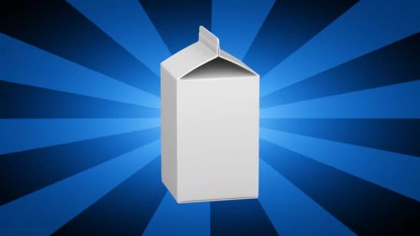 青い縞模様の背景にミルクのカートン 3Dビデオ — ストック動画