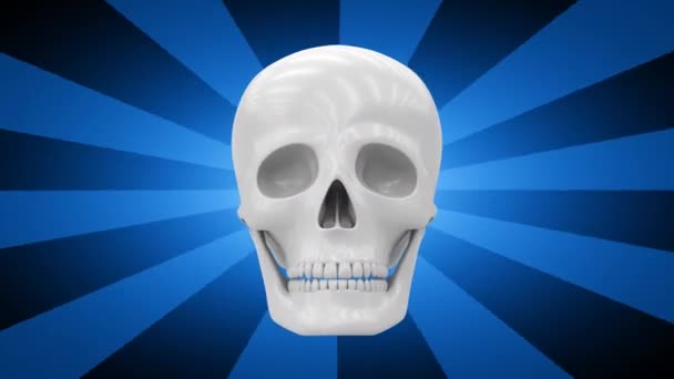 头骨在蓝色条纹背景 3D视频 — 图库视频影像