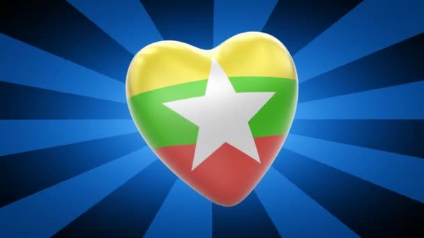 Burma Flagga Form Hjärta — Stockvideo
