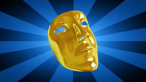 Gouden Masker Blauw Gestreepte Achtergrond Video — Stockvideo