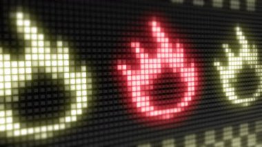 Alev ikonları. Döngü görüntülerinde 4k Çözünürlük ve Kodlayıcı Prores 4444 var. 3d Görüntü.