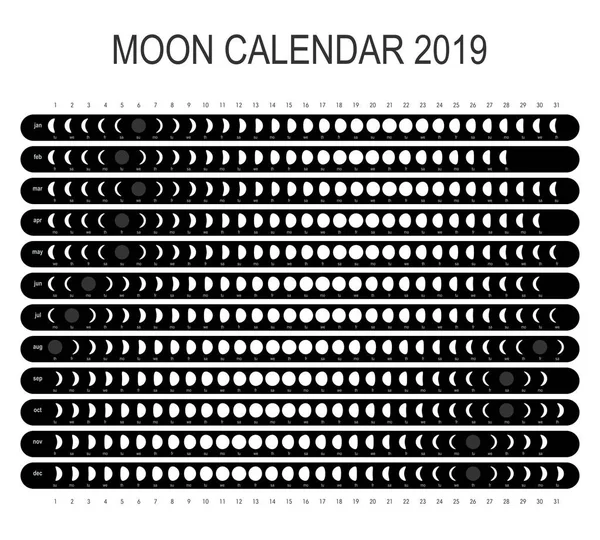 Місячний Календар 2019 Чорному Фоні — стоковий вектор