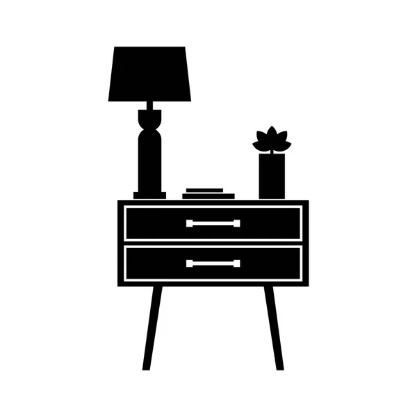 Table Chevet Tiroir Avec Une Lampe Fleur Dessus Vecteur — Image vectorielle
