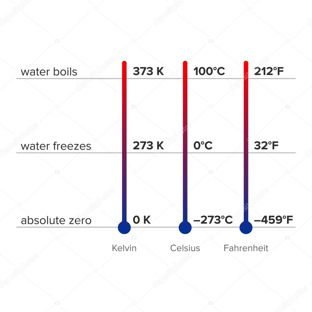 Difference between thermometers and conversion chart - Vector
