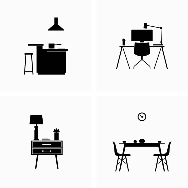 适合不同地点和目的的家具内饰 — 图库矢量图片