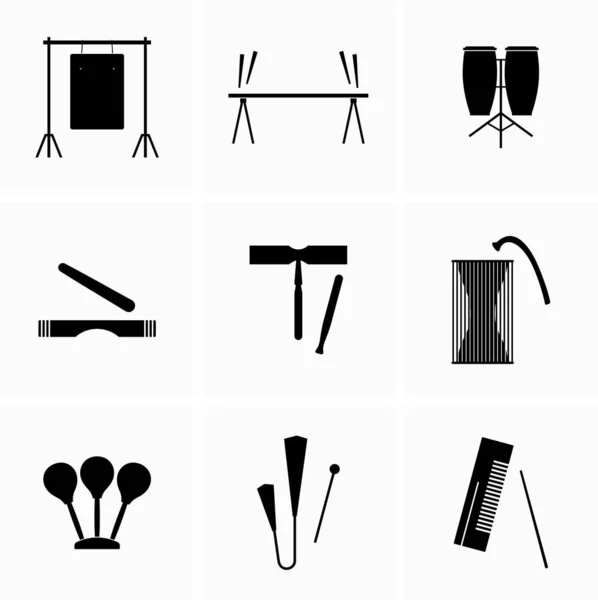 Conjunto Varios Instrumentos Musicales Percusión — Vector de stock