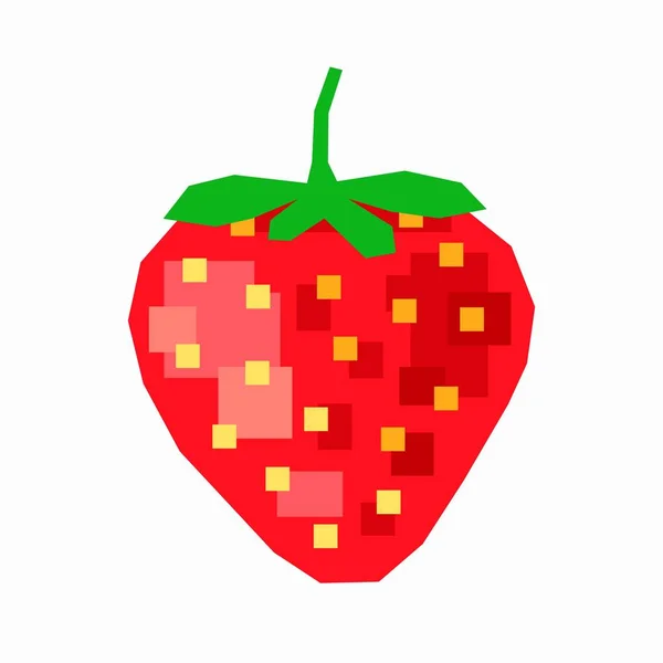 赤いイチゴ ピクセルのフラットデザイン — ストックベクタ