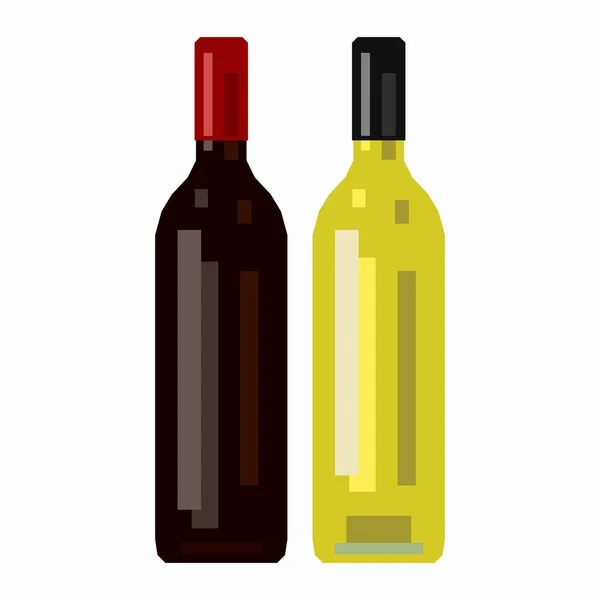 赤ワインと白ワインのボトル ピクセルフラットデザイン — ストックベクタ