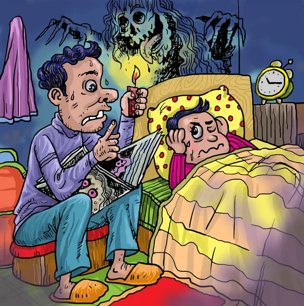 Çocuğuna korku kitabı hikâyesi okuyan bir baba. Bu oğlunun korkmasına ve yataktaki durumdan korkmasına neden oluyor..