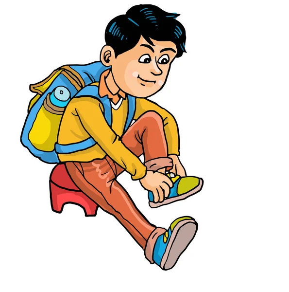Cartoon Kid Con Una Mochila Lista Para Escuela — Archivo Imágenes Vectoriales