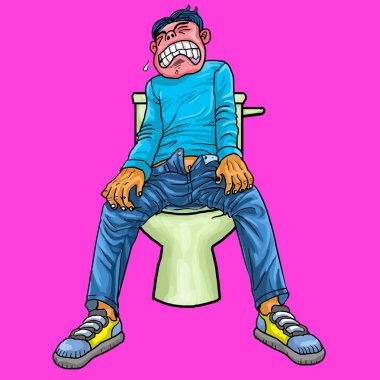 Kabızlık sorunu yüzünden tuvalette bir adam var..