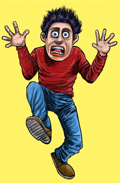 Ілюстрація Паніки Страху Людини Біжить Жовтому Тлі — стоковий вектор