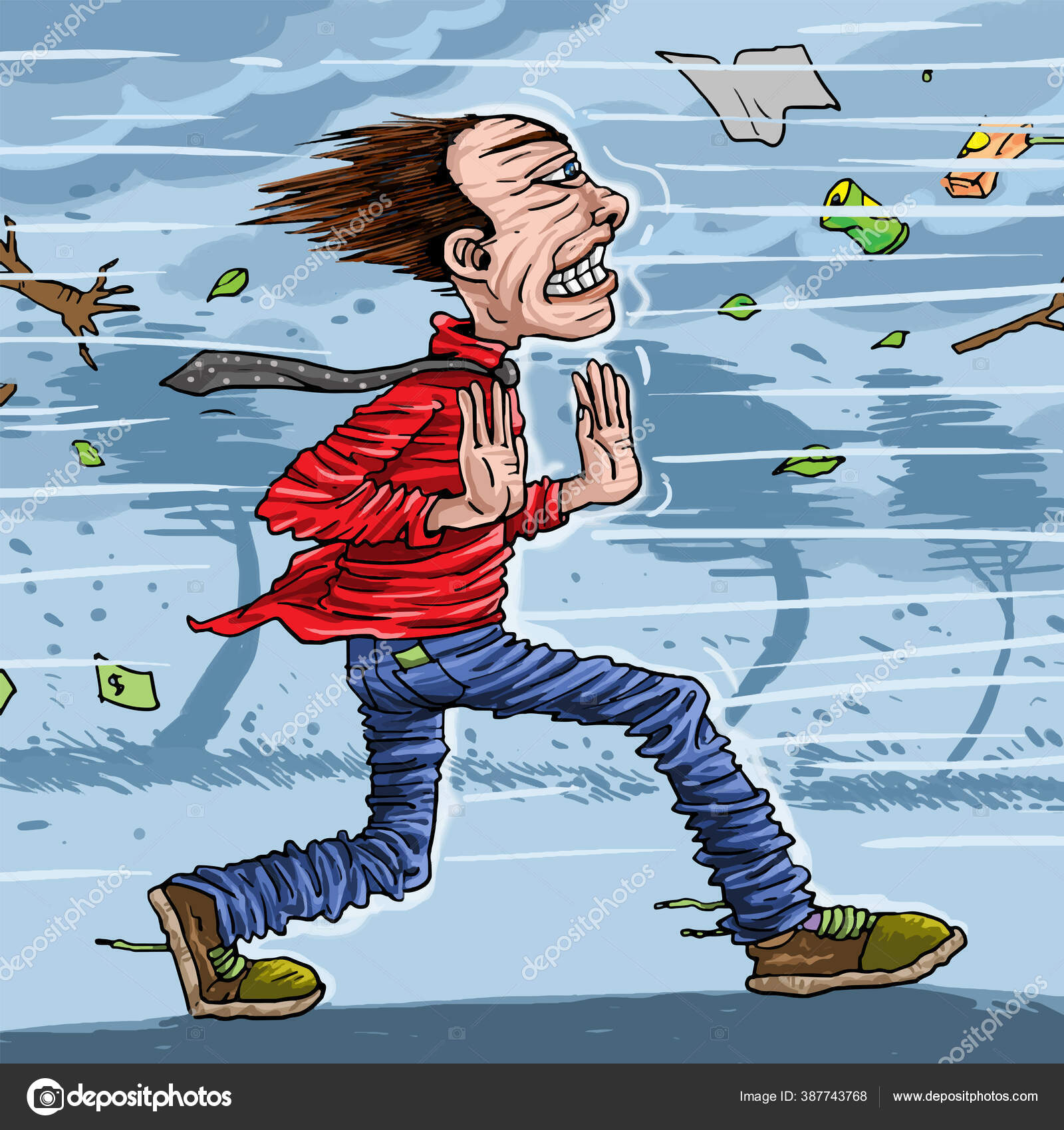 Cartoon Man Walking Windy Weather Stock Vector Image by ©azdesign64  #387743768