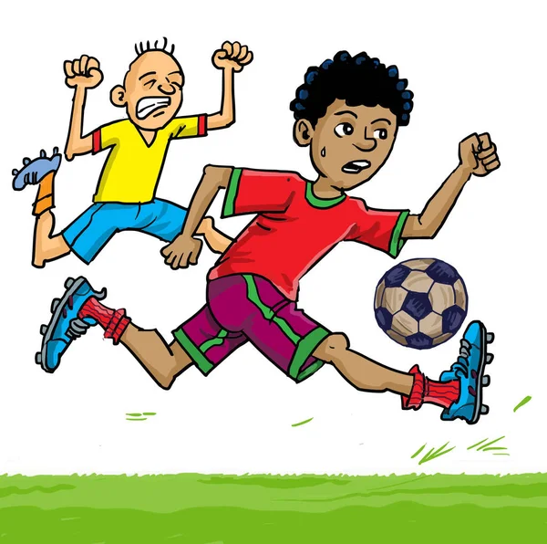 Joueur Football Africain Courir Vite Avec Ballon Pour Marquer — Image vectorielle