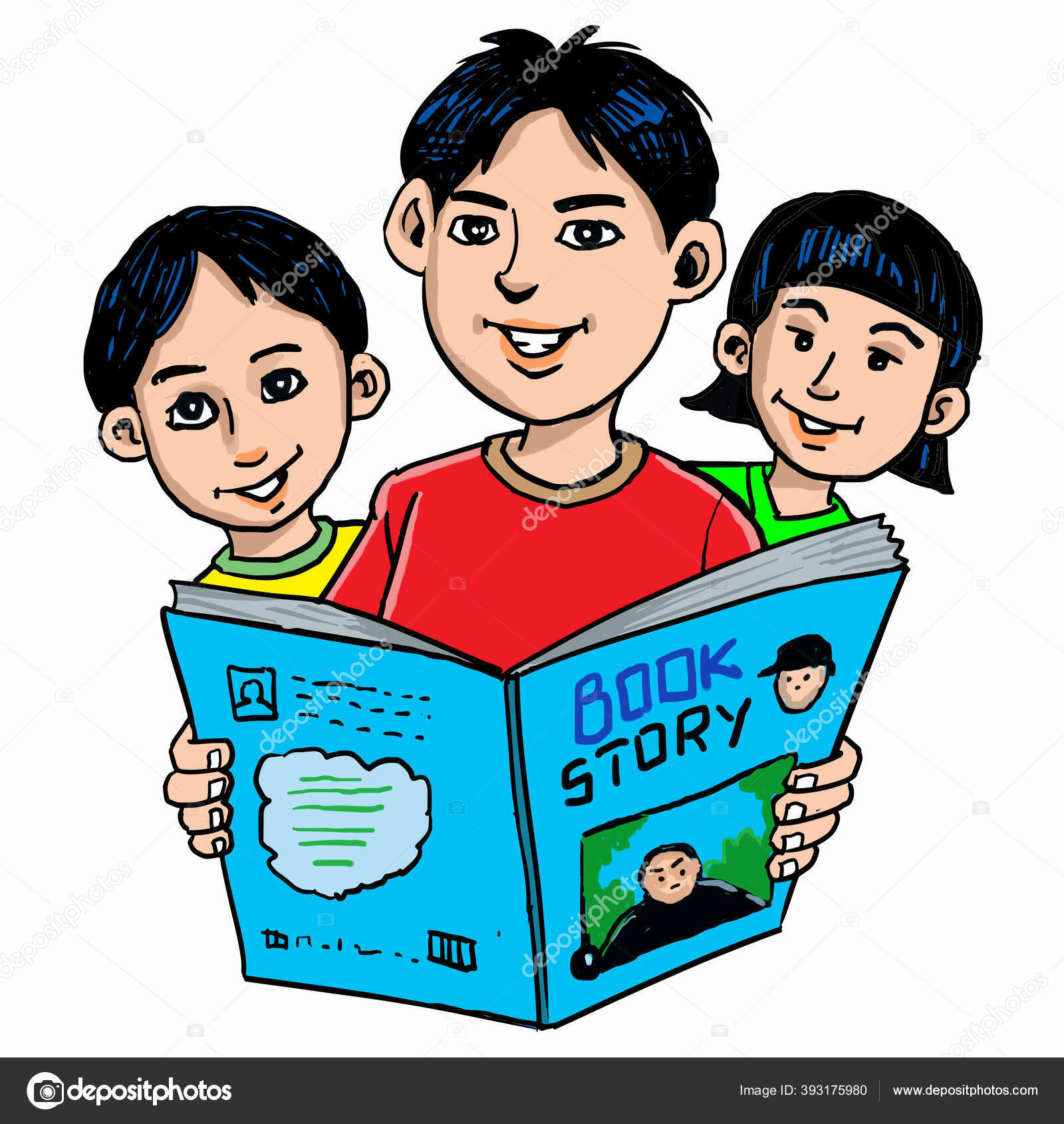 Boys Girl Cartoon Reading Big Book Vector Image By C Azdesign64 Vector Stock