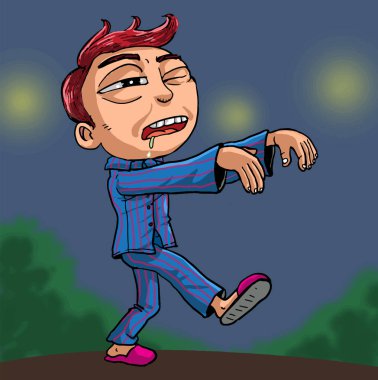 Çocuk uyurken dışarıda yürüyor.