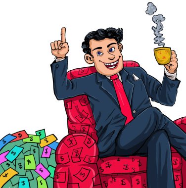 Zengin internet milyoneri bir fincan kahveyle mutlu olur.