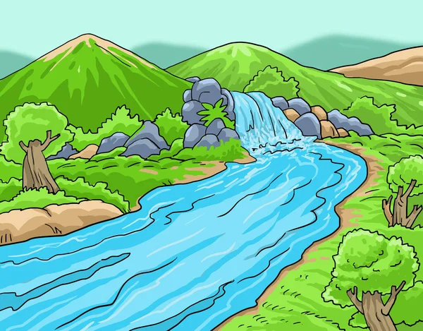 イラスト 川と風景の風景 — ストックベクタ