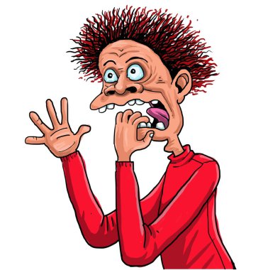 Komik karikatür. Şok edici bir yüzü olan bir adam.