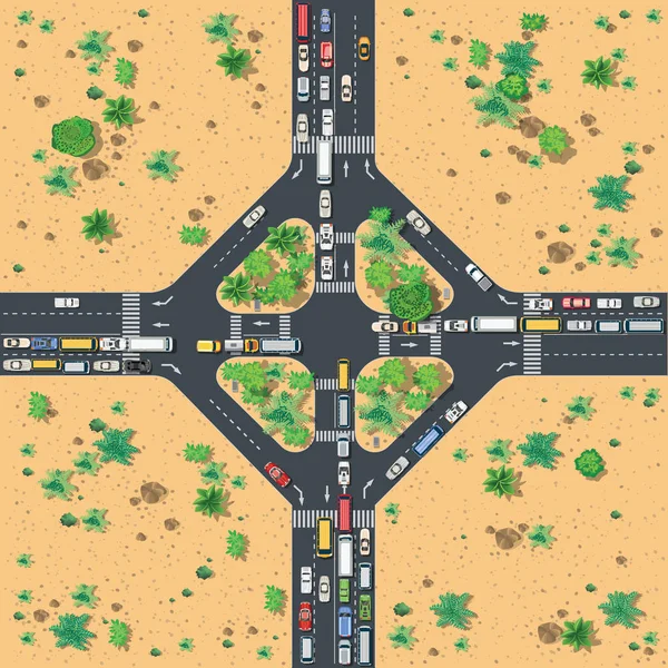Vista Superior Cidade Colorida Com Cima Uma Estrada Rodovia Deserto — Vetor de Stock