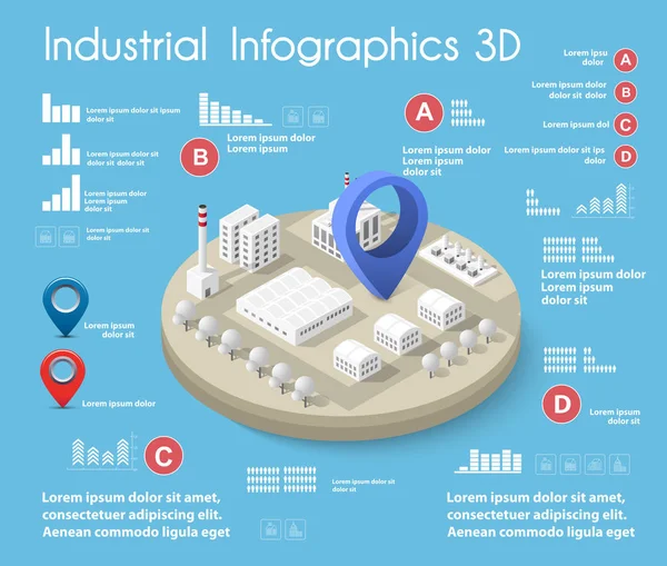 City Isometric Colorful Plants Factories Infographics Diagram Building Road Transportation — Stock Vector