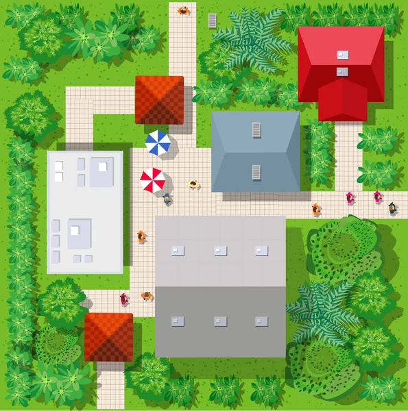 Vue Dessus Ville Colorée Avec Une Route Avec Des Toits — Image vectorielle