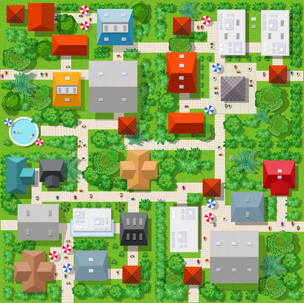 Vue Dessus Ville Colorée Avec Une Route Avec Des Toits — Image vectorielle