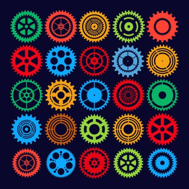 Çok renkli dişli mekanizması saat nesne siluet ayarla