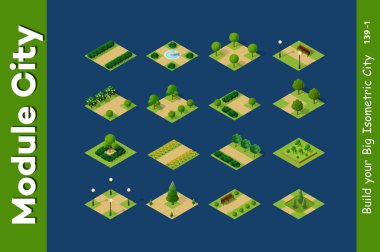 Park üç boyutlu bir şehrin ağaçlar ile izometrik 3d ayarla