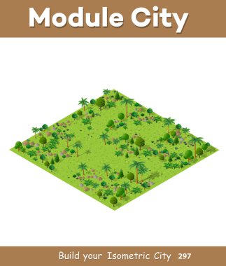Üç boyutlu bir şehrin ağaçlar ile izometrik 3d park