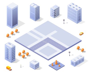 Şehir merkezi için modern gökdelen binası, ev tasarımı kasabası, ev inşaatı için mimarlık. Grafik vektör illüstrasyonu.