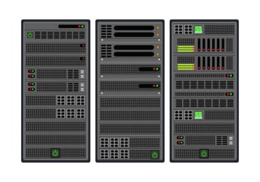 Bilgisayar iş teknolojisi blockchain, ağ Internet veri merkezi sunucu barındırma küme. Veritabanı depolama simgesini güvenliği için vektör çizim.