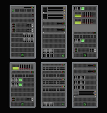 Bilgisayar için ağ Internet veri kripto bir sunucu. Teknoloji blockchain dijital madenciliği iş çiftlik web para bitcoin kavramı için vektör çizim.