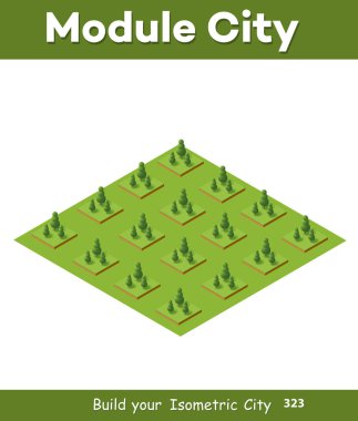 İzometrik 3d ağaç doğa öğeleri beyaz arka plan manzara tasarımı için orman. Vektör illüstrasyon izole. Şehir haritaları, Oyunlar ve şehir için simgeler